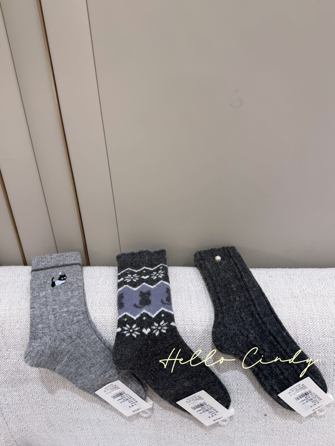 B01034 可可愛愛貓咪羊毛襪(3入組)