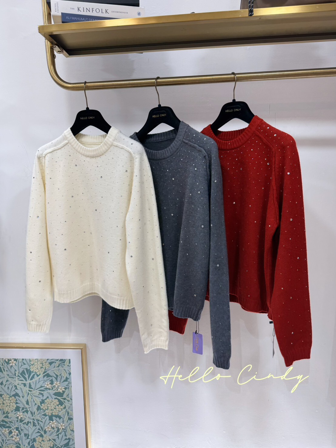 B01031超顯瘦優雅滿天水鑽針織毛衣