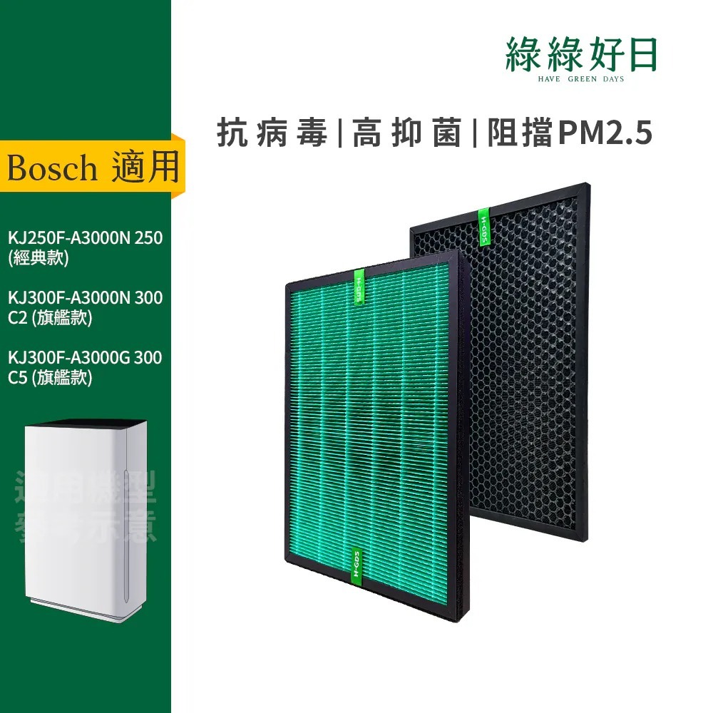 適用 Bosch博世 KJ250F-A3000N 250 300 C2 C5 HEPA抗菌濾網 蜂巢顆粒活性碳濾網 綠綠好日