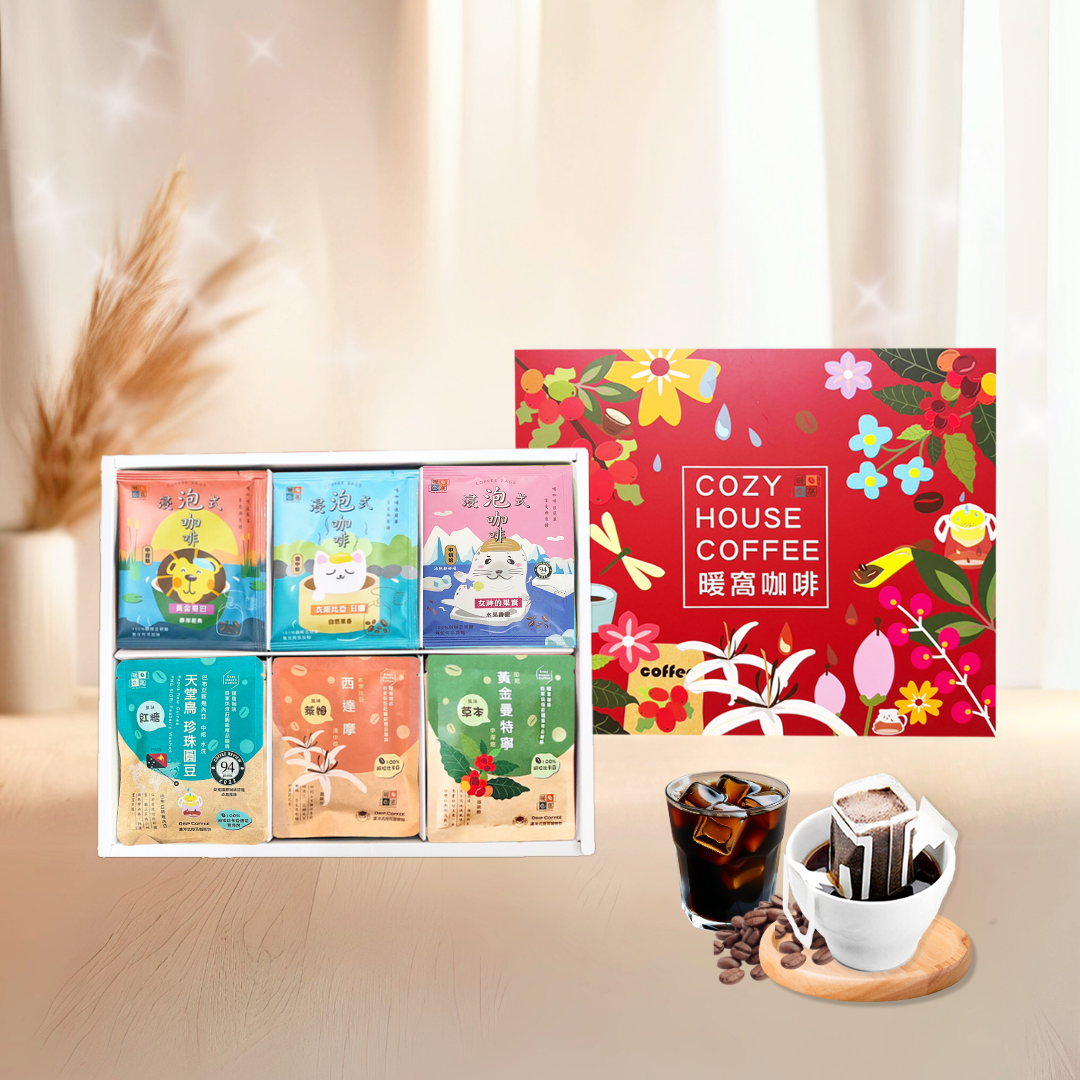 【綜合款】 浸泡咖啡+濾掛耳咖啡 澎湃禮盒 (36入) 禮盒內容圖｜暖窩咖啡
