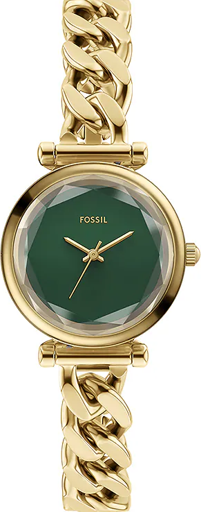 萬年鐘錶 - Fossil  Carlie mini 優雅金綠面不鏽鋼手鍊造型女錶 ES5441 錶徑28MM