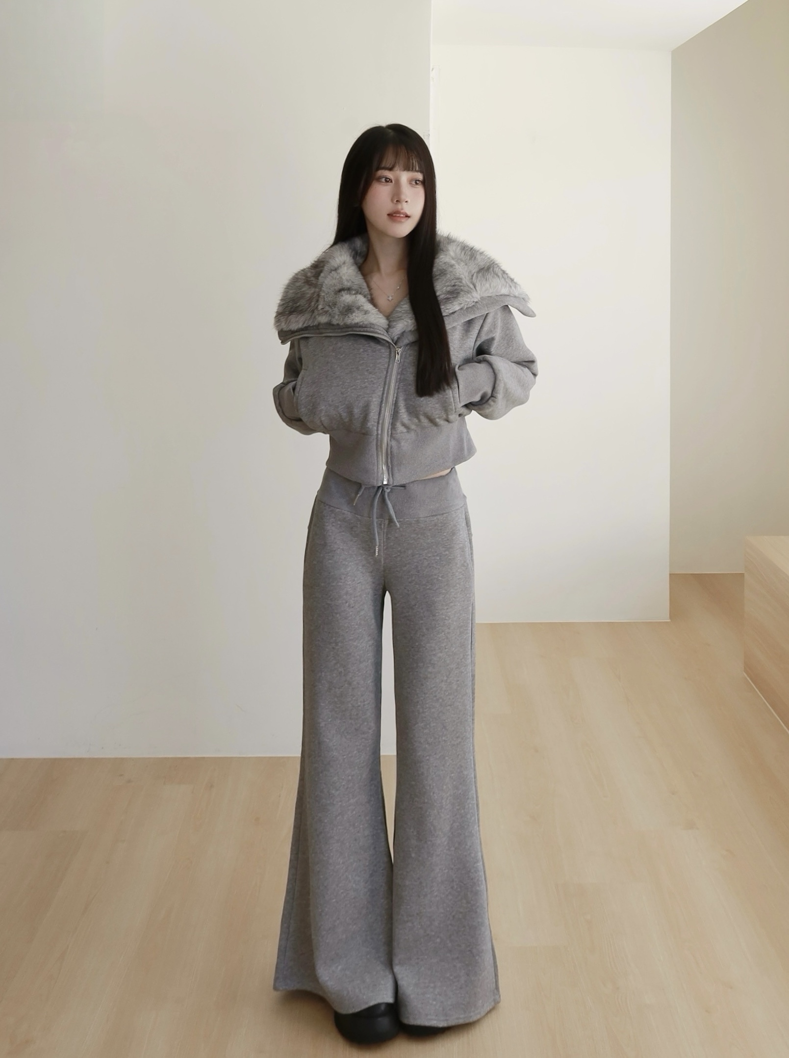 鋪棉翻領刷絨套裝