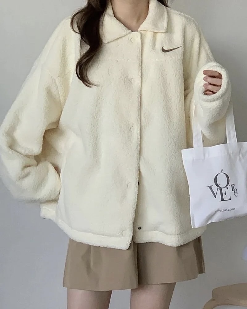 NIKE AS W NSW COLLARED SHERPA JKT 羊羔毛 排扣 外套 翻領 米白色 奶茶色 女款