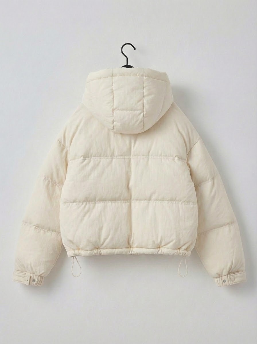 輕盈保暖剪接口袋連帽羽絨短外套