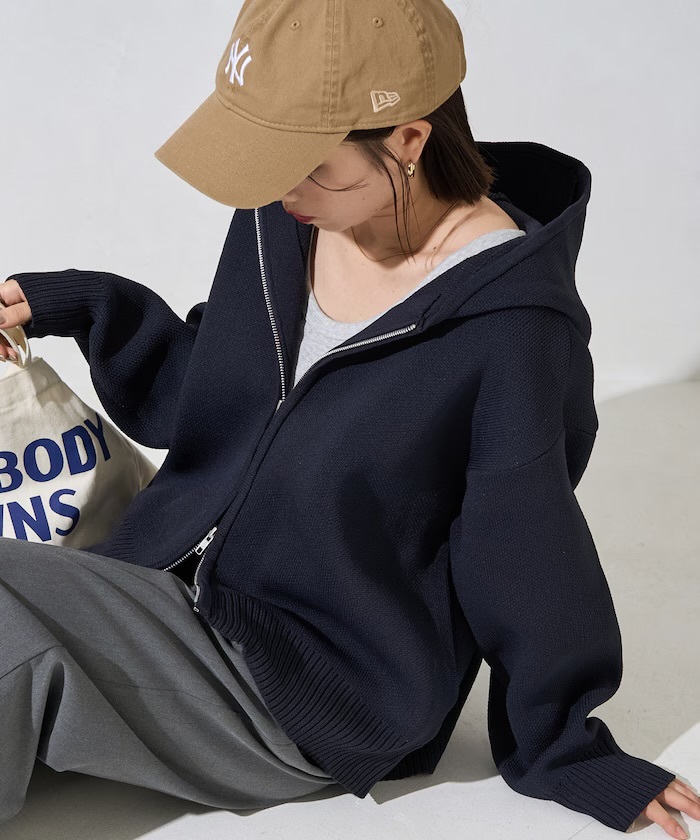 FREAK'S STORE 軽量ニット フルジップパーカー深藍（1334248900394）