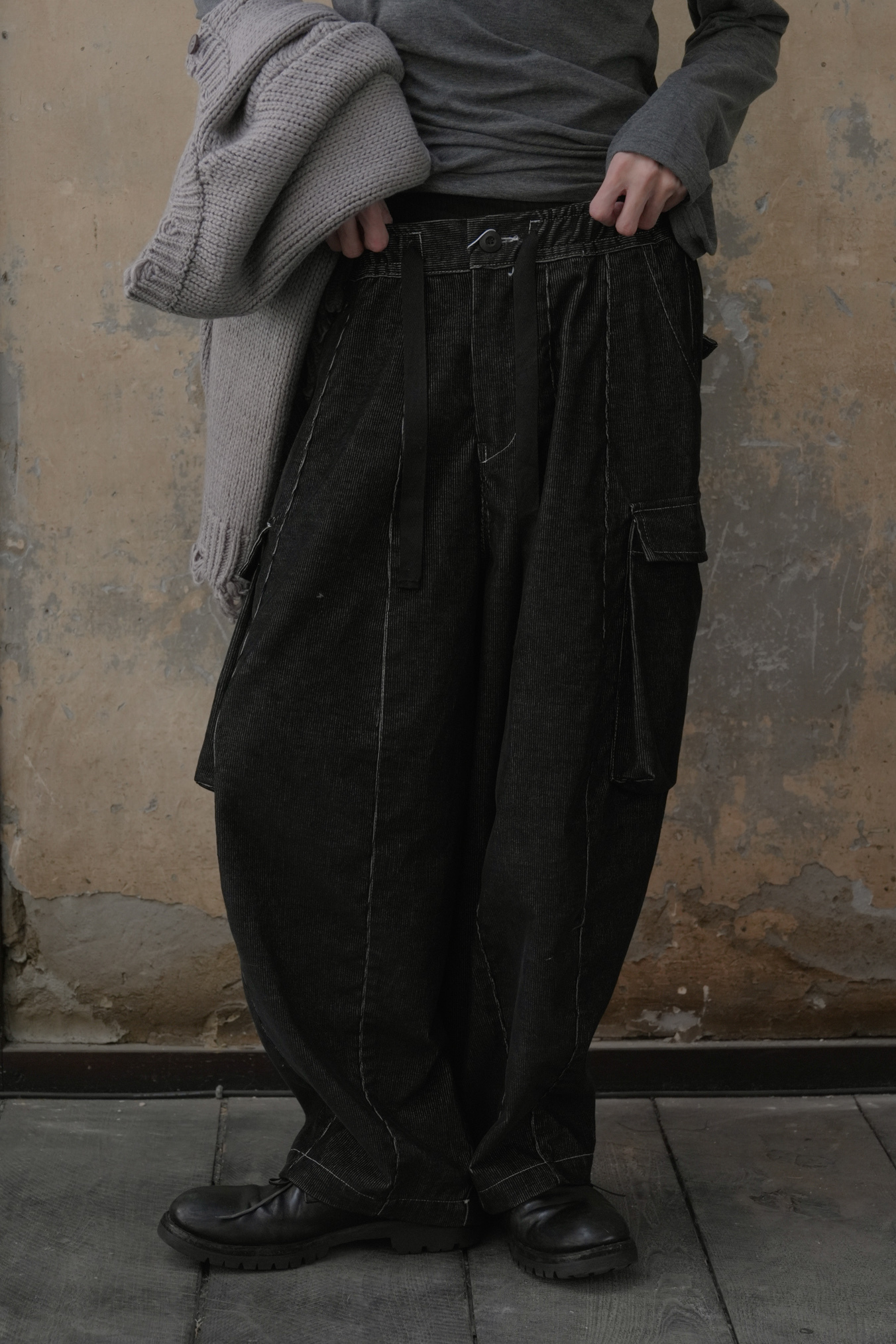 Denim Corduroy Balloon Pants #長褲