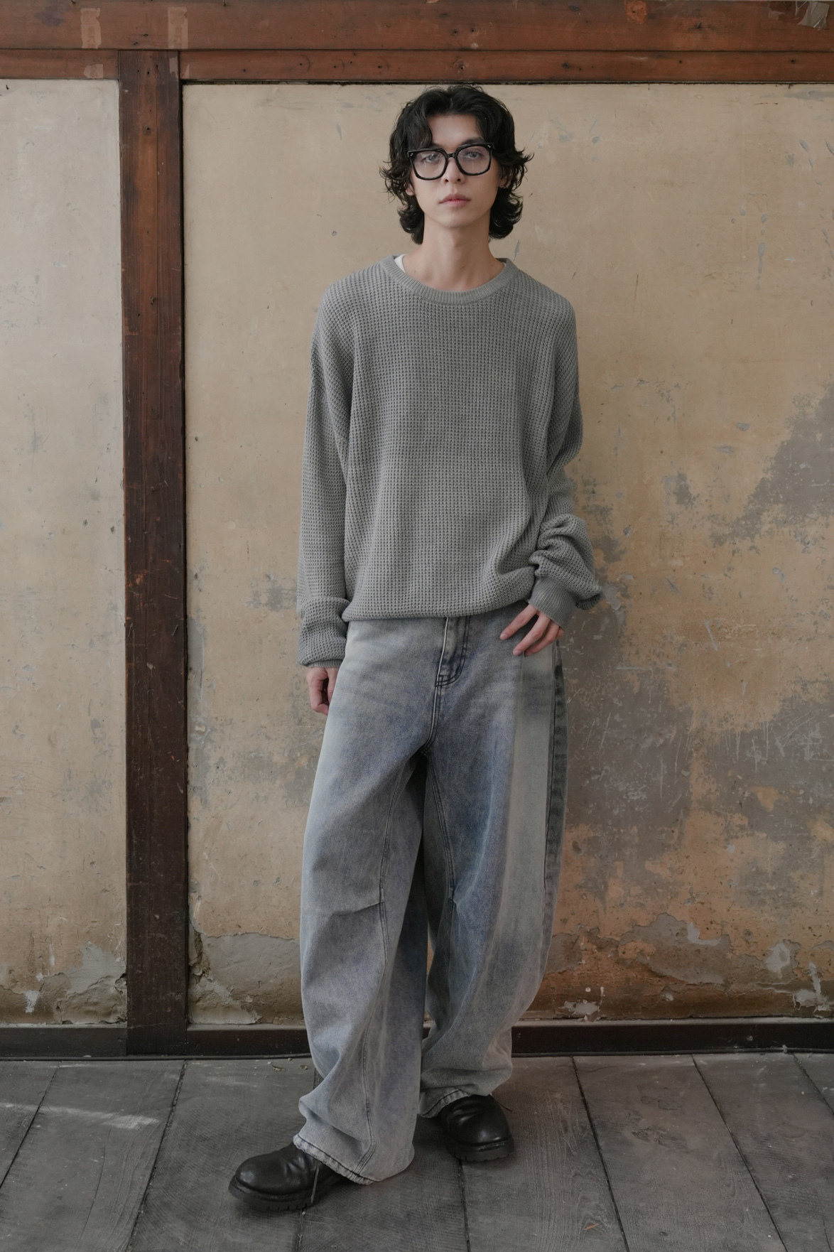 Faded Waffle Round Knit #毛衣