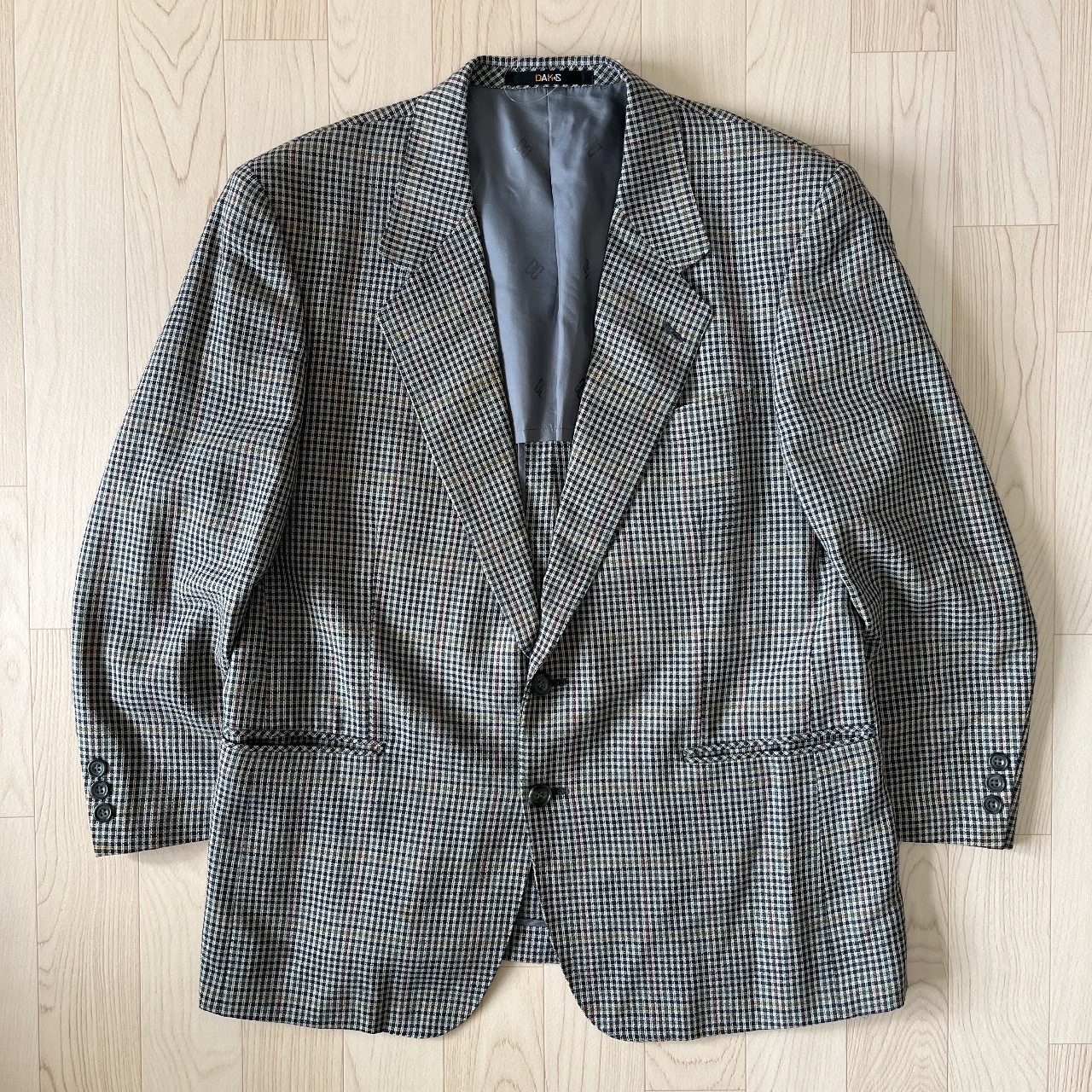 DAKS日本製藍綠色細格紋羊毛西裝外套