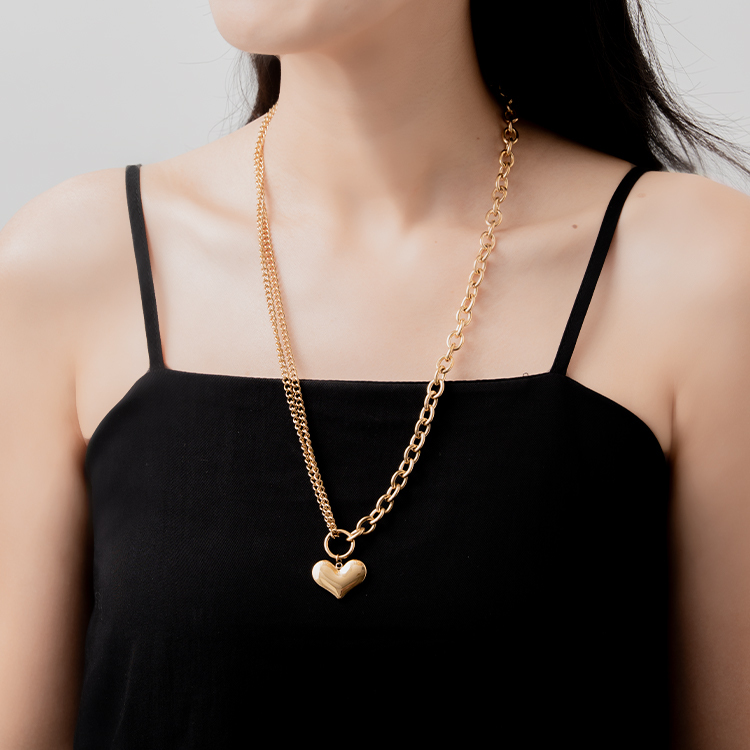 miramira心語｜雙鍊版立體愛心墜項鍊B1508-金19191