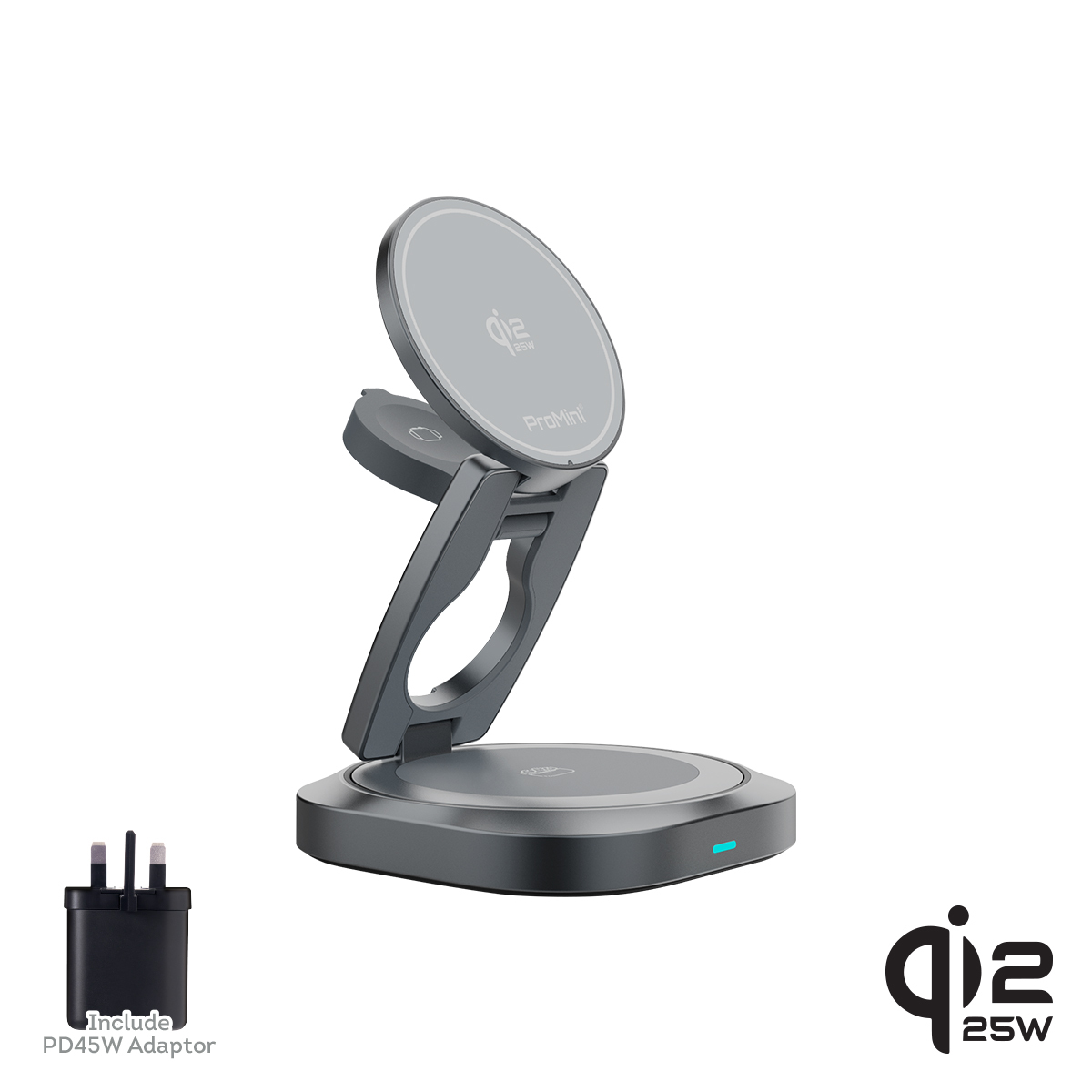 ProMini MagW5R 35W Qi2.2認證 • 磁吸三合一360°摺疊式無線充電座(連火牛)