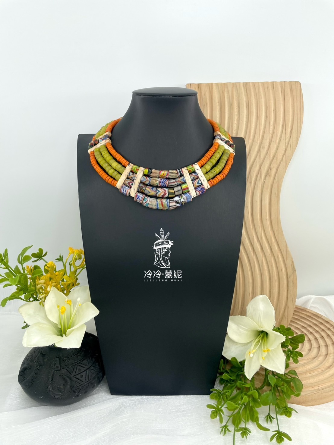 W-No.13傳統花珠四排頸鍊35cm