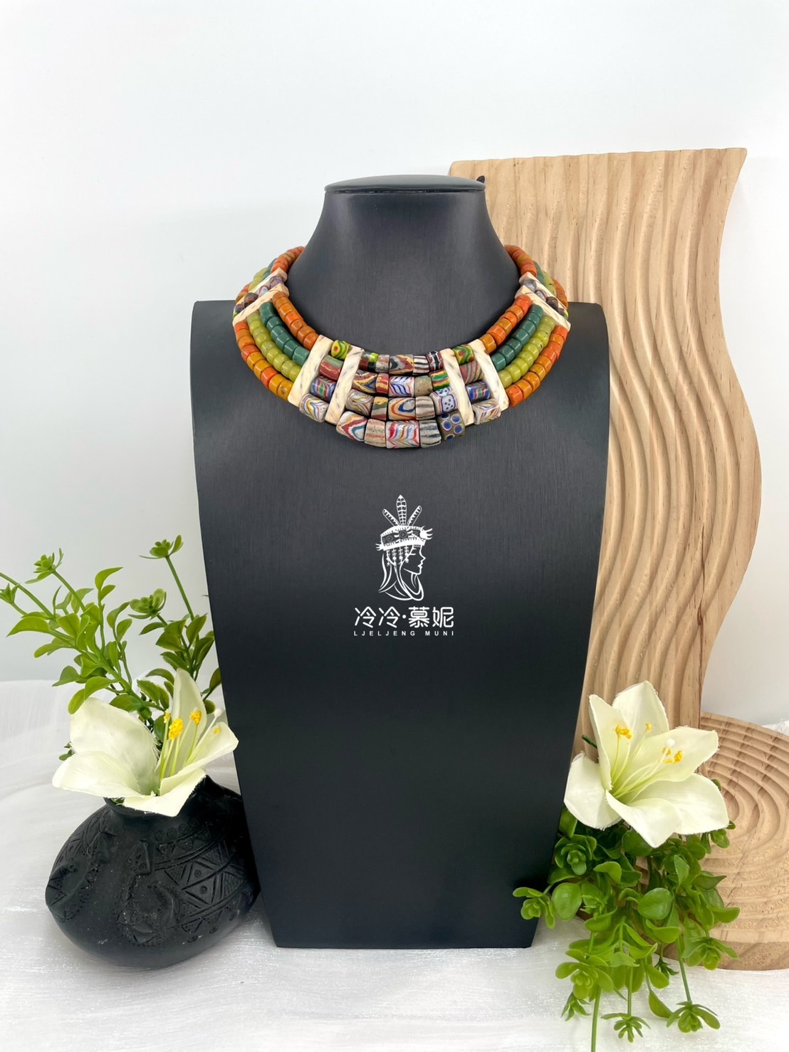 W-No.12傳統花珠四排頸鍊35cm