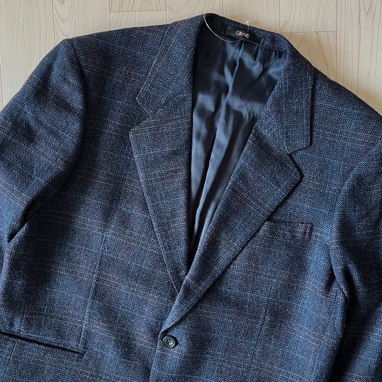 DAKS日本製深藍色格紋羊毛西裝外套