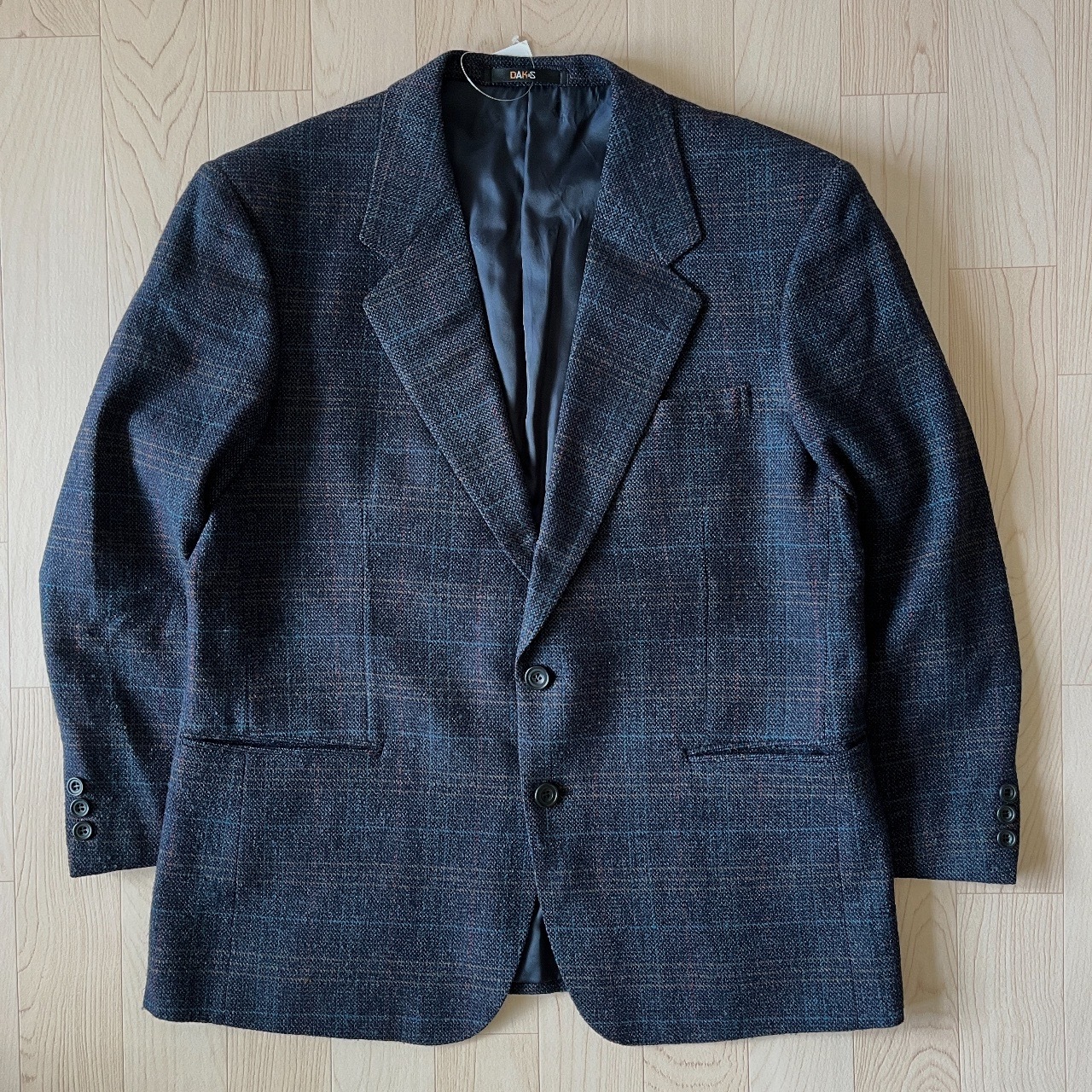 DAKS日本製深藍色格紋羊毛西裝外套