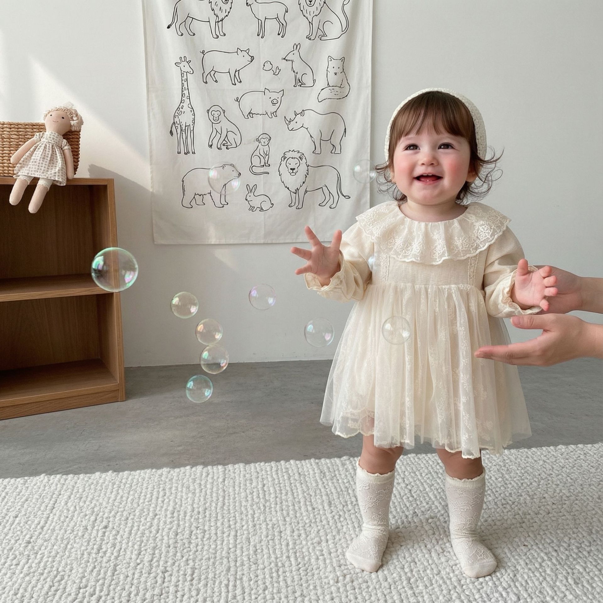 蕾絲領假兩件包屁洋裝(66-90)