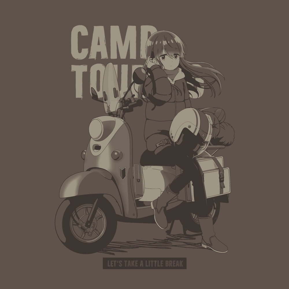 Cospa 011926 描き下ろし 志摩リン Tシャツ バイクでひといきVer. [『ゆるキャン△ SEASON３』] CHARCOAL