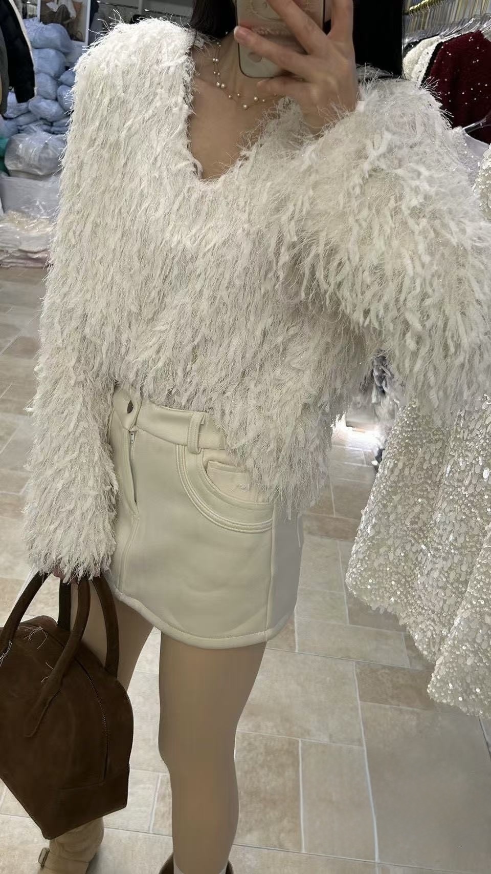 660 時髦羽毛流蘇V領上衣