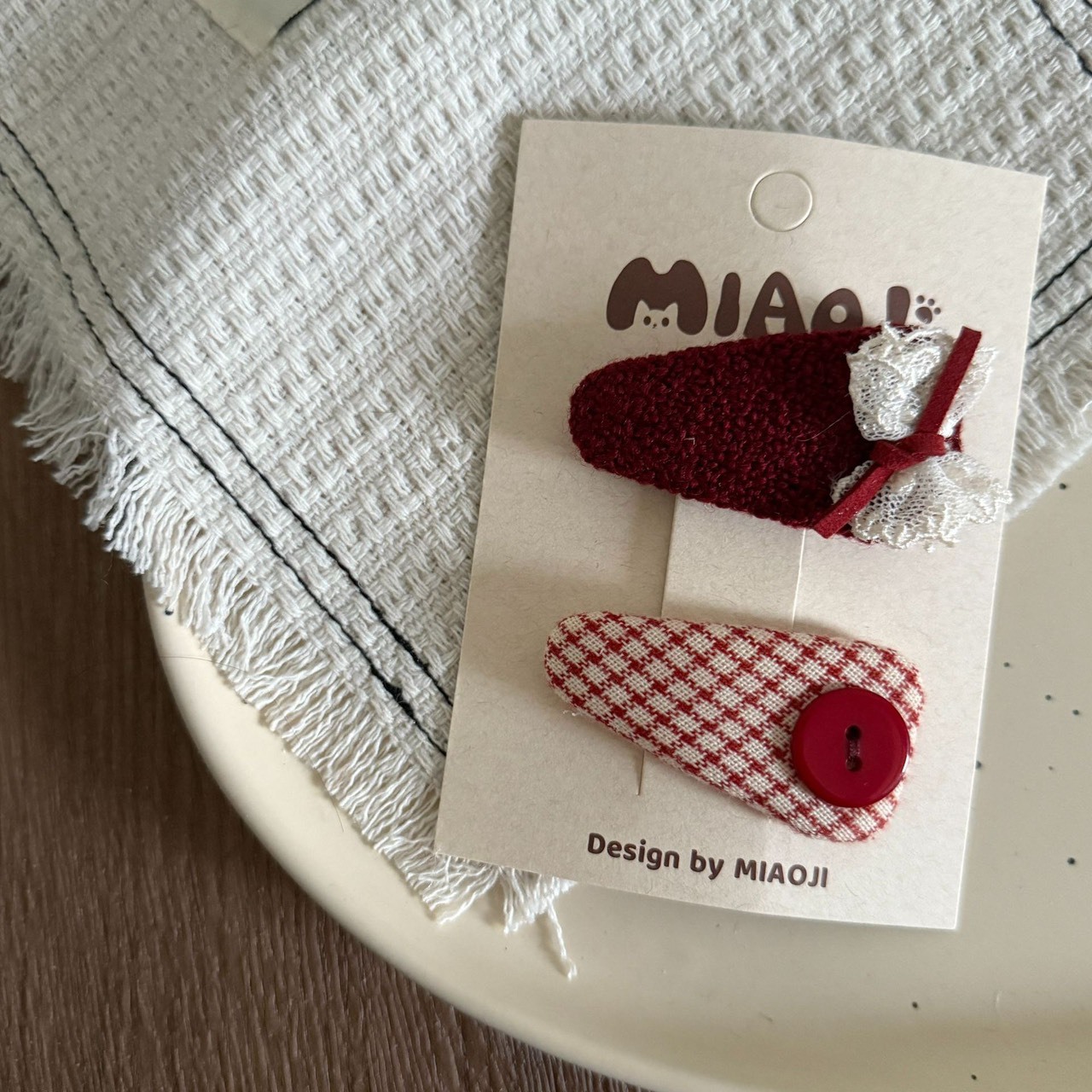 格紋小鈕扣髮夾