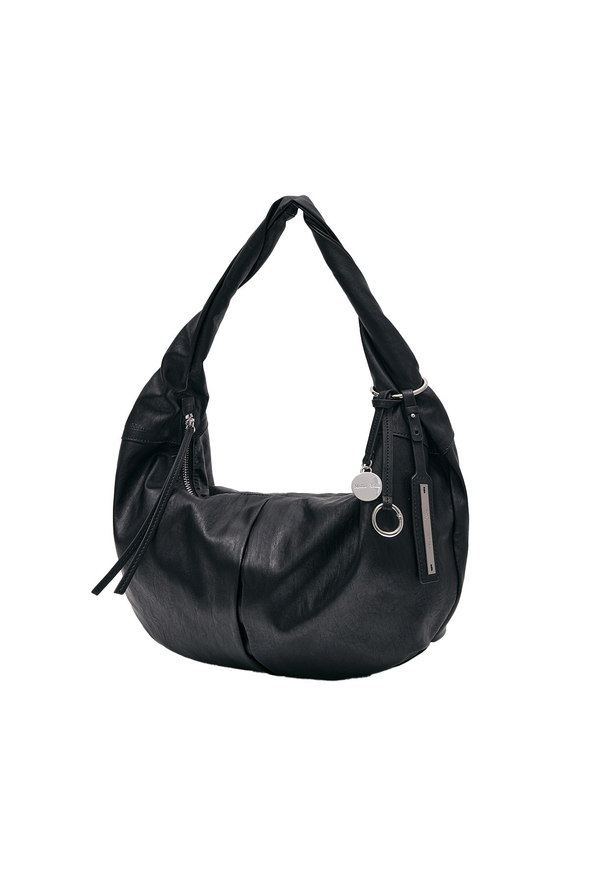 扭結造型皮革半月包 黑色