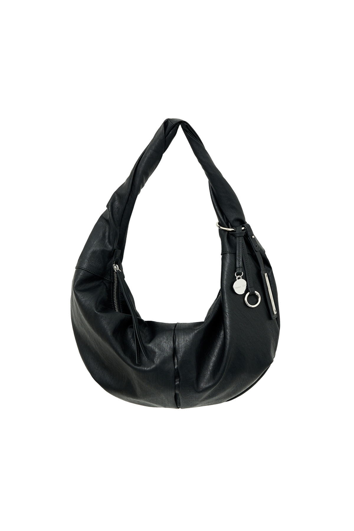 扭結造型皮革半月包 黑色