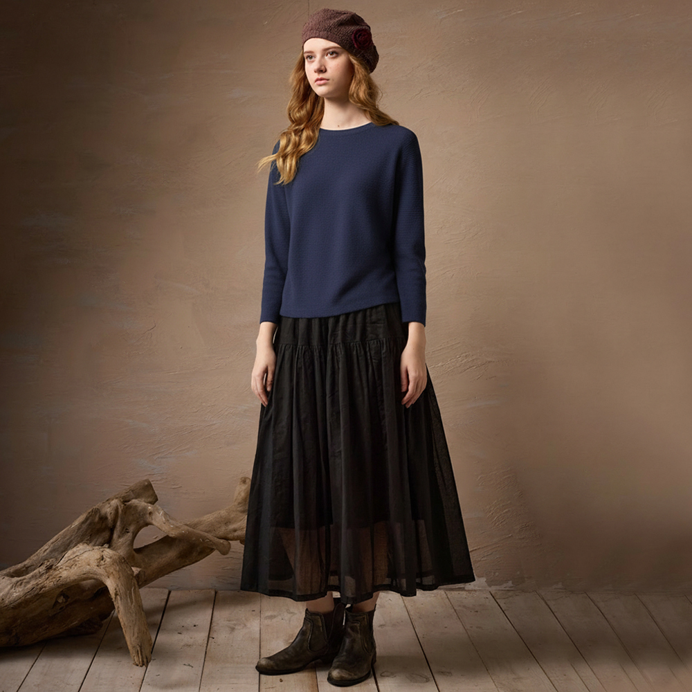 PIPPY 典雅素面簡約剪裁長袖線衫上衣 寶藍