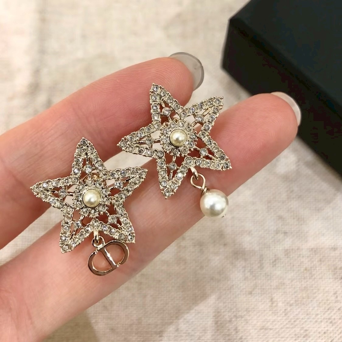 18k Dr”26蕾絲鑽幸運星珍珠雙D耳墜”高奢定製款