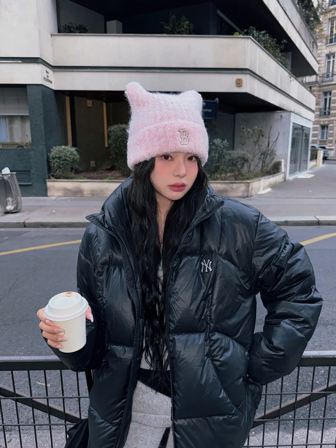 代購-MLB 紐約洋基隊FW25 鴨絨 經典立體 長袖亮面 拉鍊麵包羽絨服 男女同款