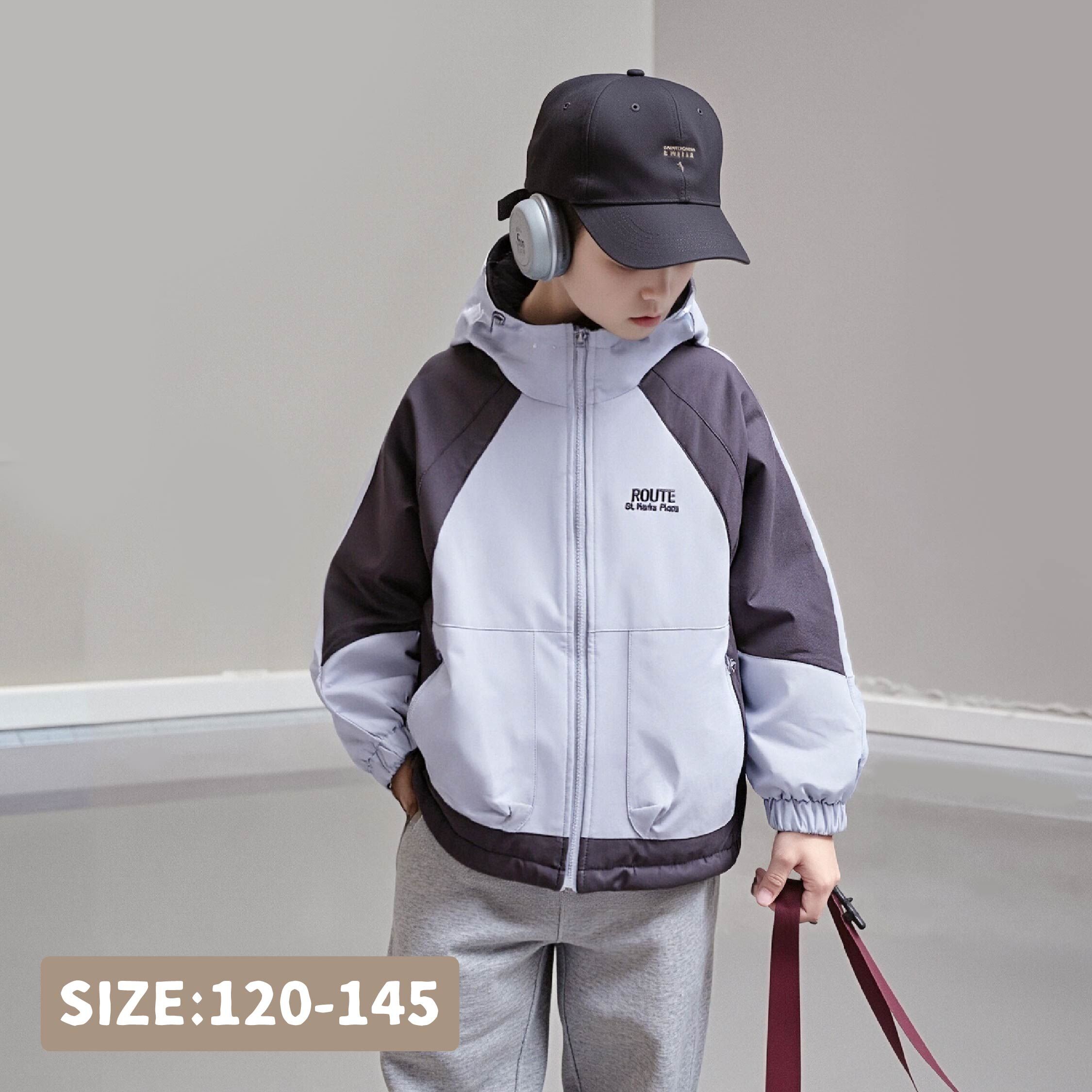 【H55701】帥氣英字雙面穿連帽外套＊二色