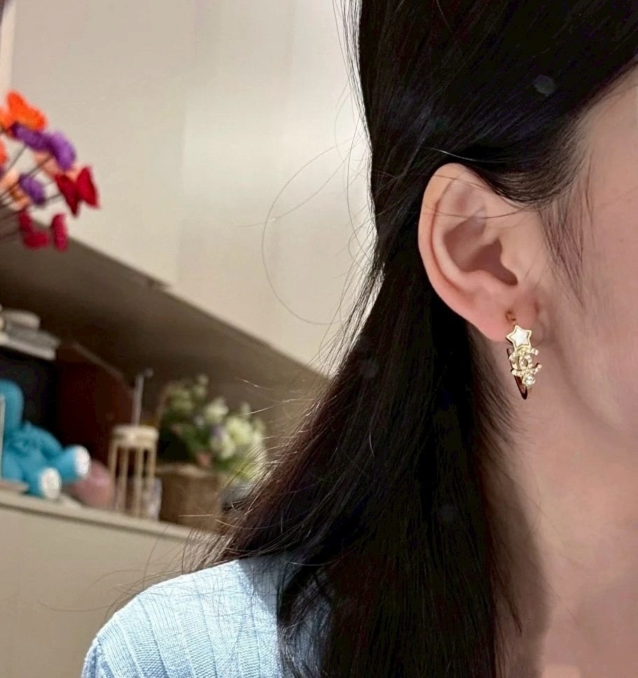 18k”24香奶奶雙c珍珠星空高奢定製大圈耳釘