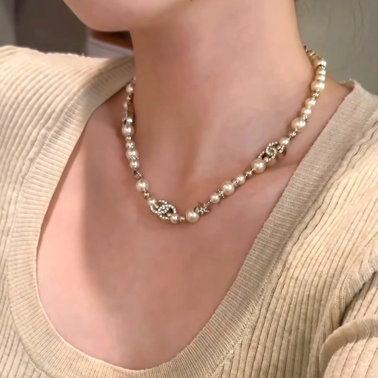 18k”23a香奶奶金/銀米珍珠星空choker高奢定製款