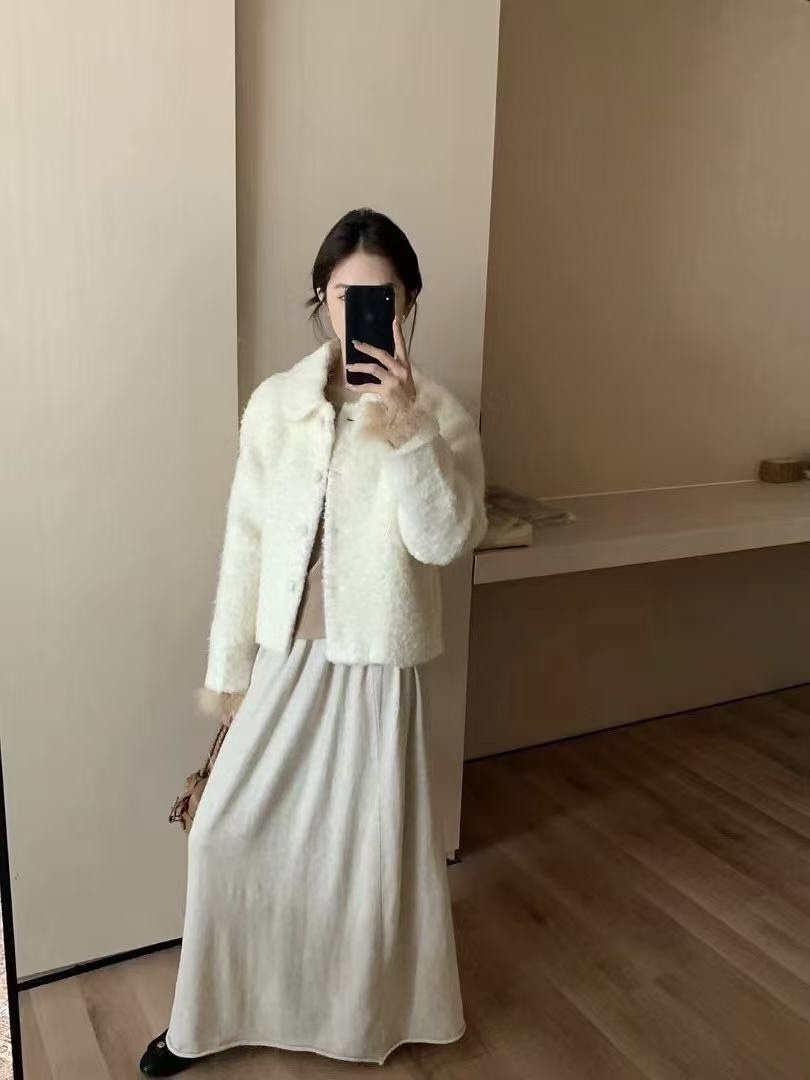 564 冬季小香風翻領圈圈毛外套(內羽絨)