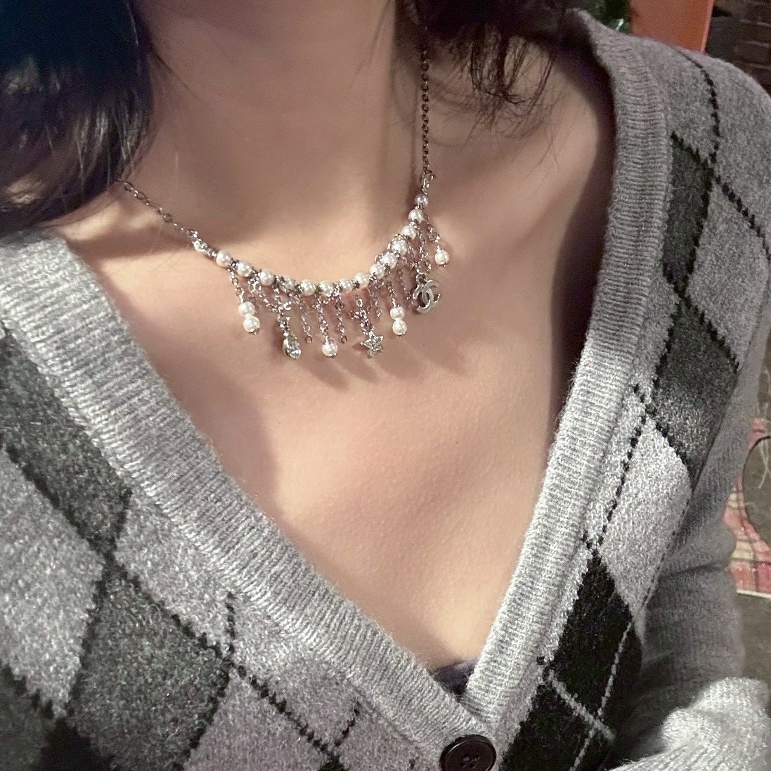 18k”26c香奶奶白金鑽珍珠流蘇小墜”高奢定製項鍊