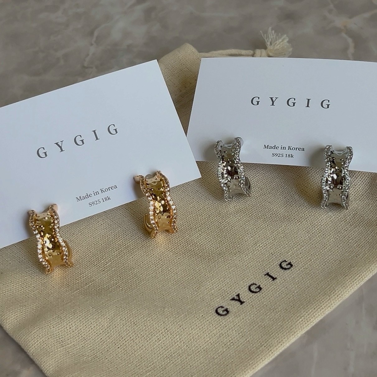 Gy”Polished奢鑽水波紋金銀箔c圈