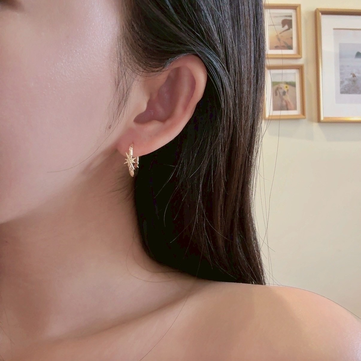 Gy”Chic八芒星金屬感橢圓耳釦釘