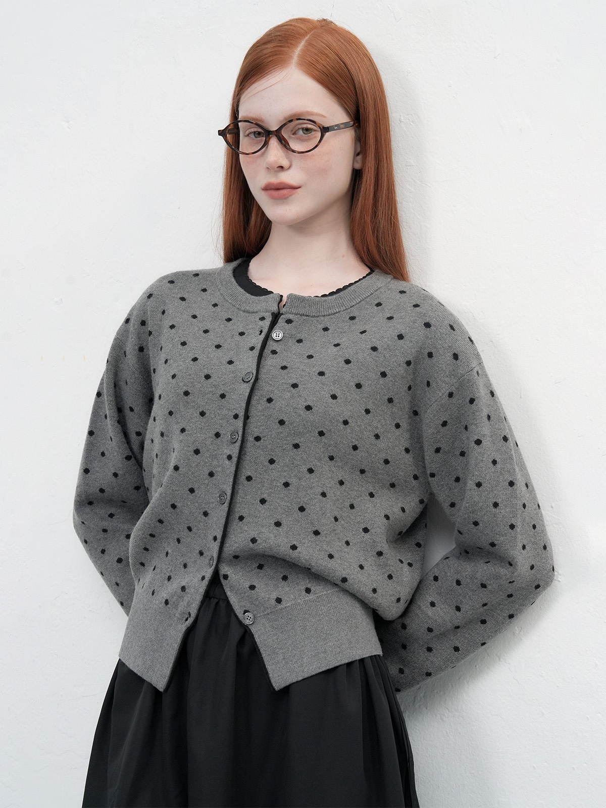General Idea Semi-loose Fit Dot Cardigan