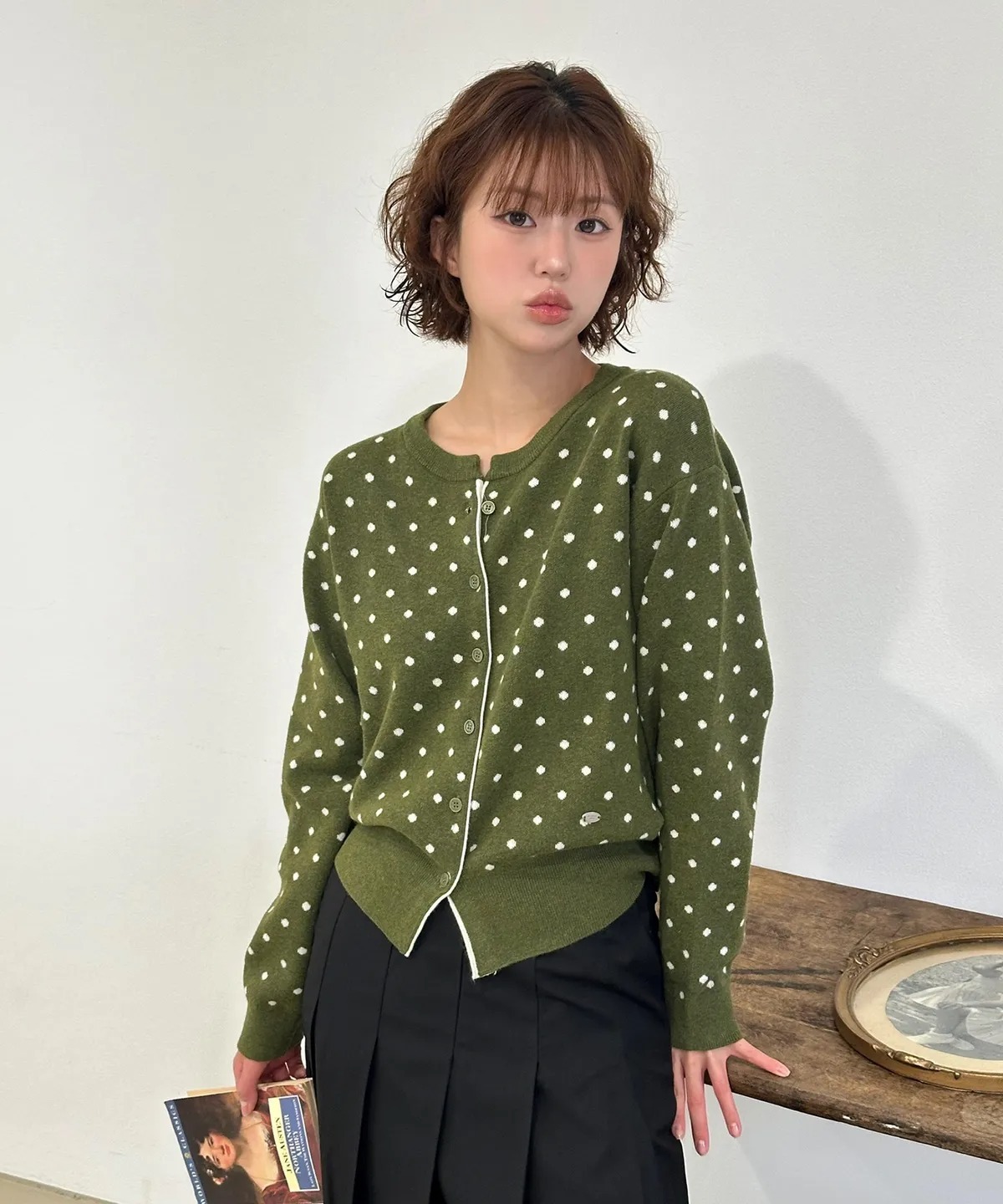 General Idea Semi-loose Fit Dot Cardigan