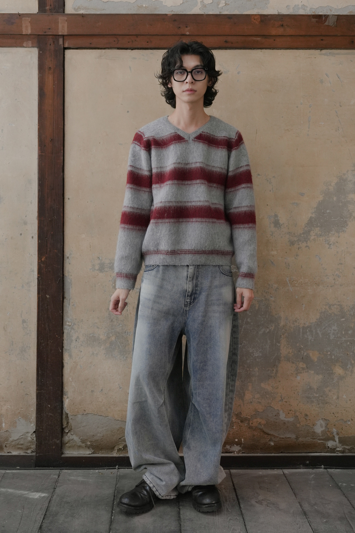 Molly V-Neck Stripe Heavy Knit #毛衣