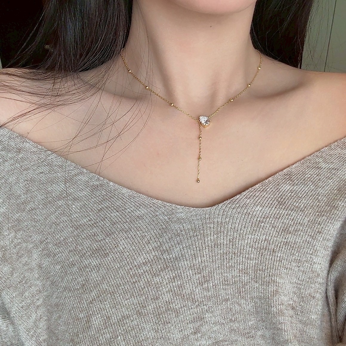 Gy”Sophisticated低奢水滴鑽氛圍”流蘇墜項鍊