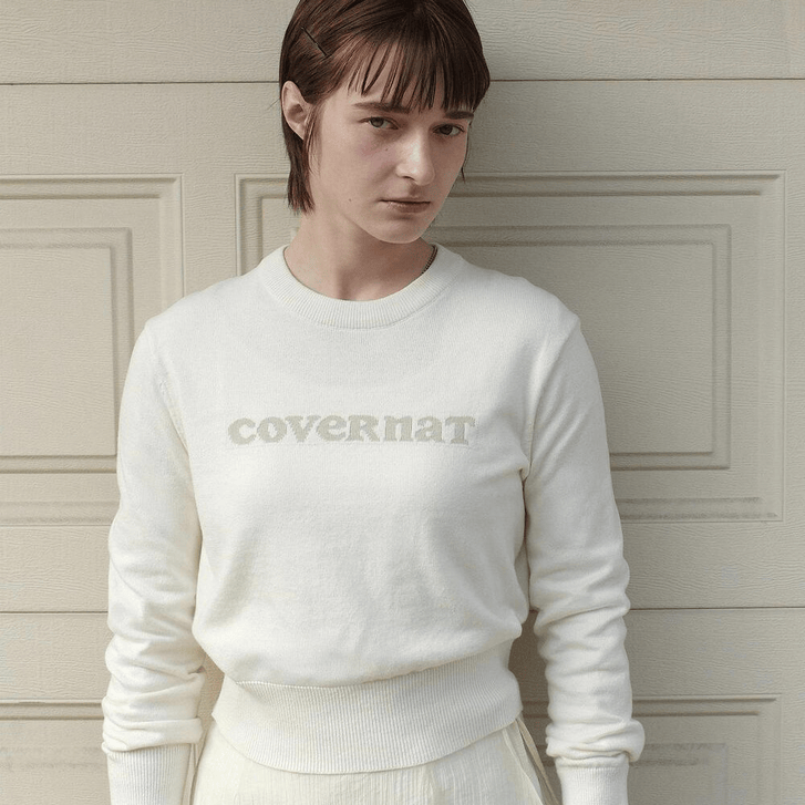 Covernat｜Woman Cooper Logo Round Neck Knit [4 colors]