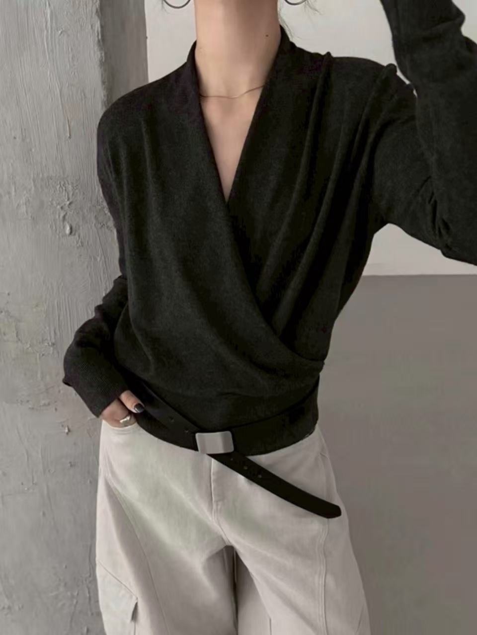 1118 羊毛針織v領收腰上衣