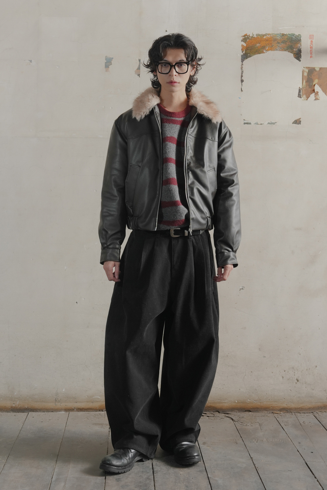 Real Raccoon Fur Collar Leather Jacket #外套