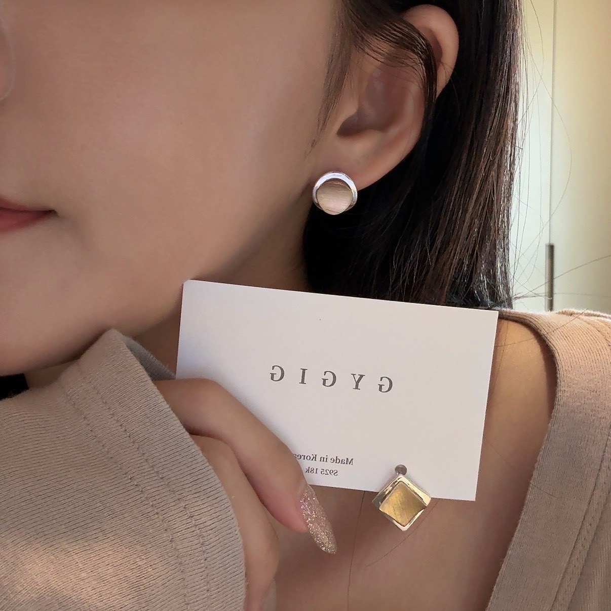 Gy”Polished白金銀箔拉絲精緻耳釘系列