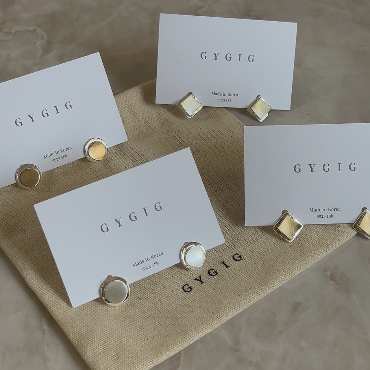 Gy”Polished白金銀箔拉絲精緻耳釘系列