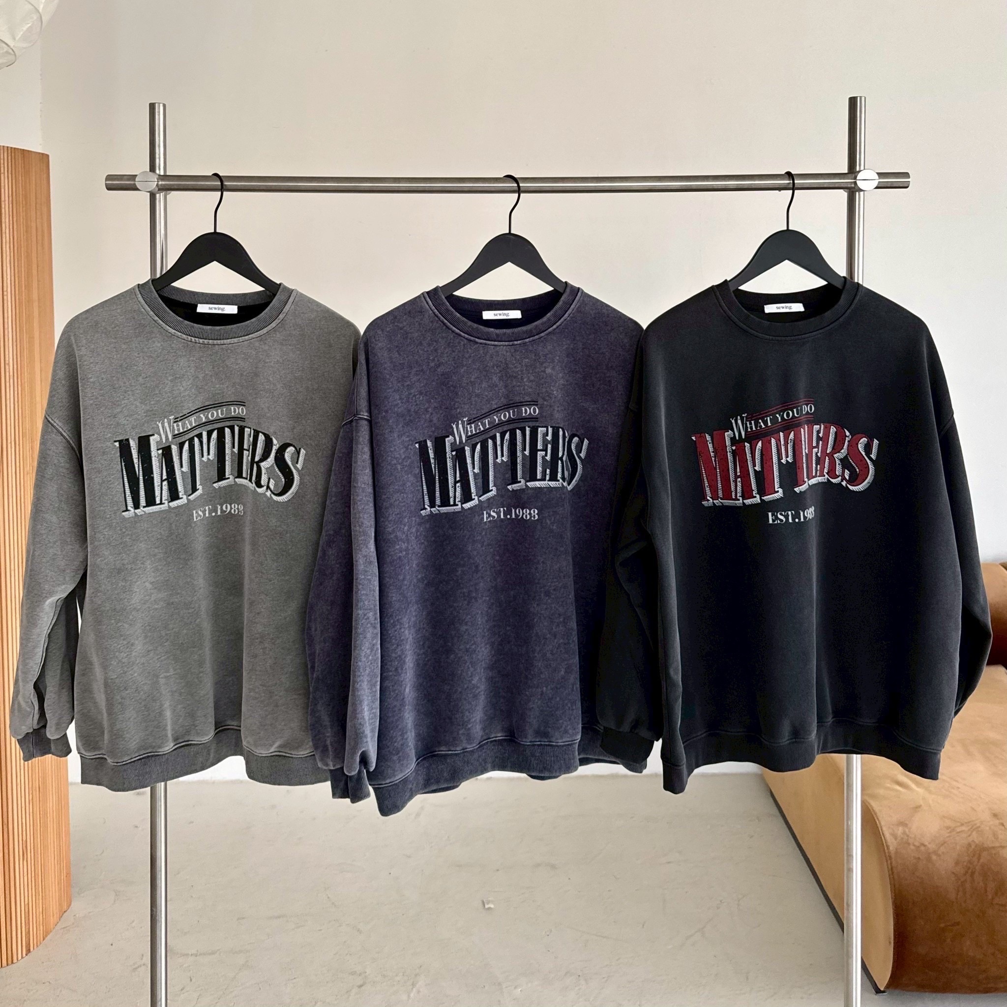 水洗 EST.1988 大學T 英文印花 長袖 秋冬服飾