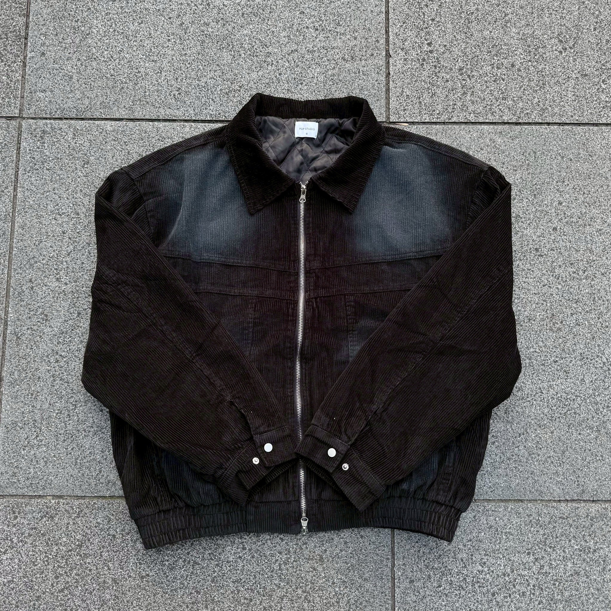 正韓 燈芯絨外套 水洗 立領 雙拉鍊 做舊 內口袋 保暖 兩色