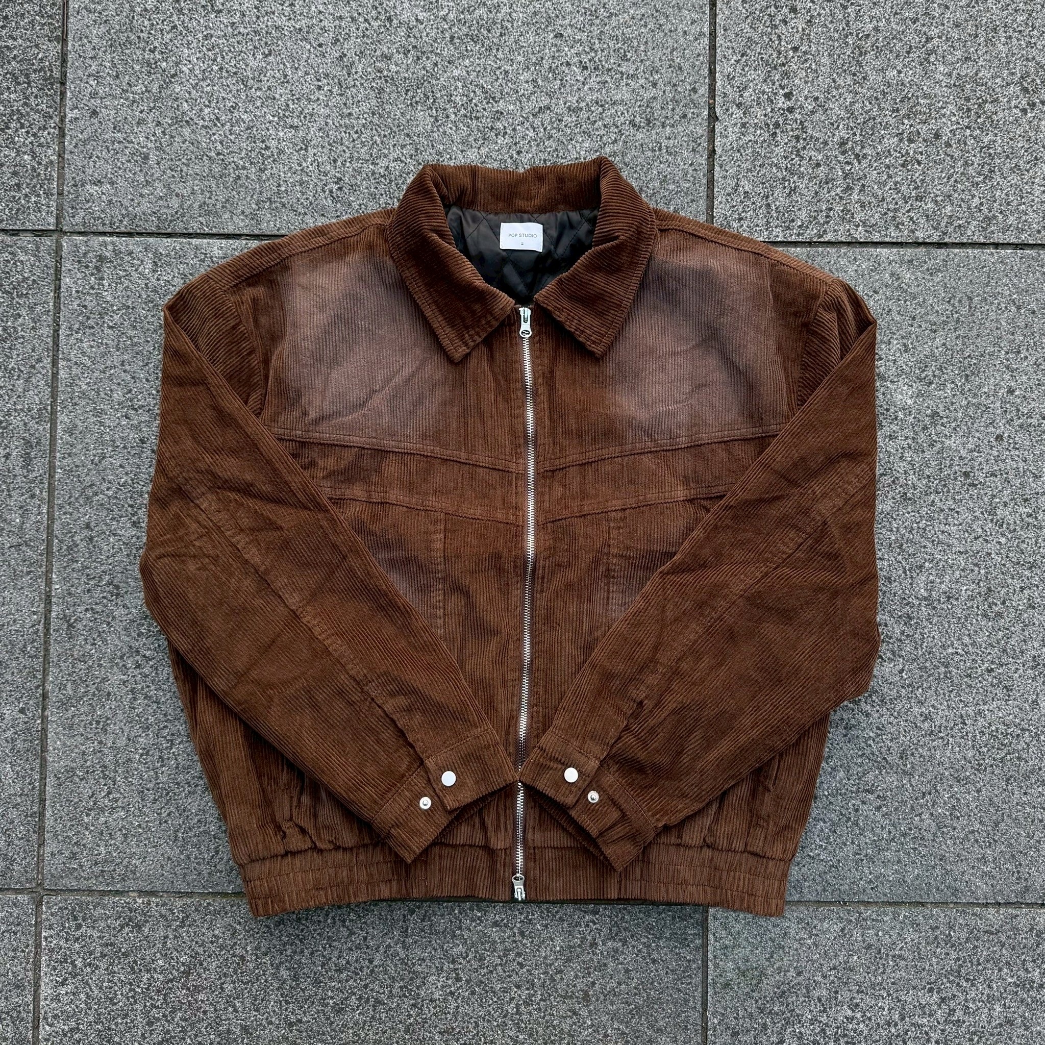 正韓 燈芯絨外套 水洗 立領 雙拉鍊 做舊 內口袋 保暖 兩色