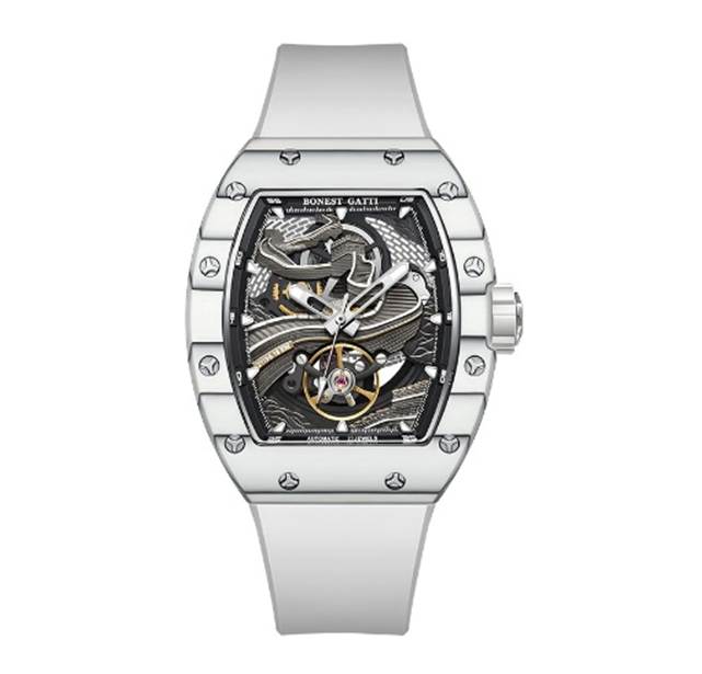 【Bonest Gatti 布加迪】攀登之路系列 BG9002 酒桶款 雙面鏤空 夜光 3D立體登山者錶盤 20顆寶石軸承 碳纖維錶圈 機械錶