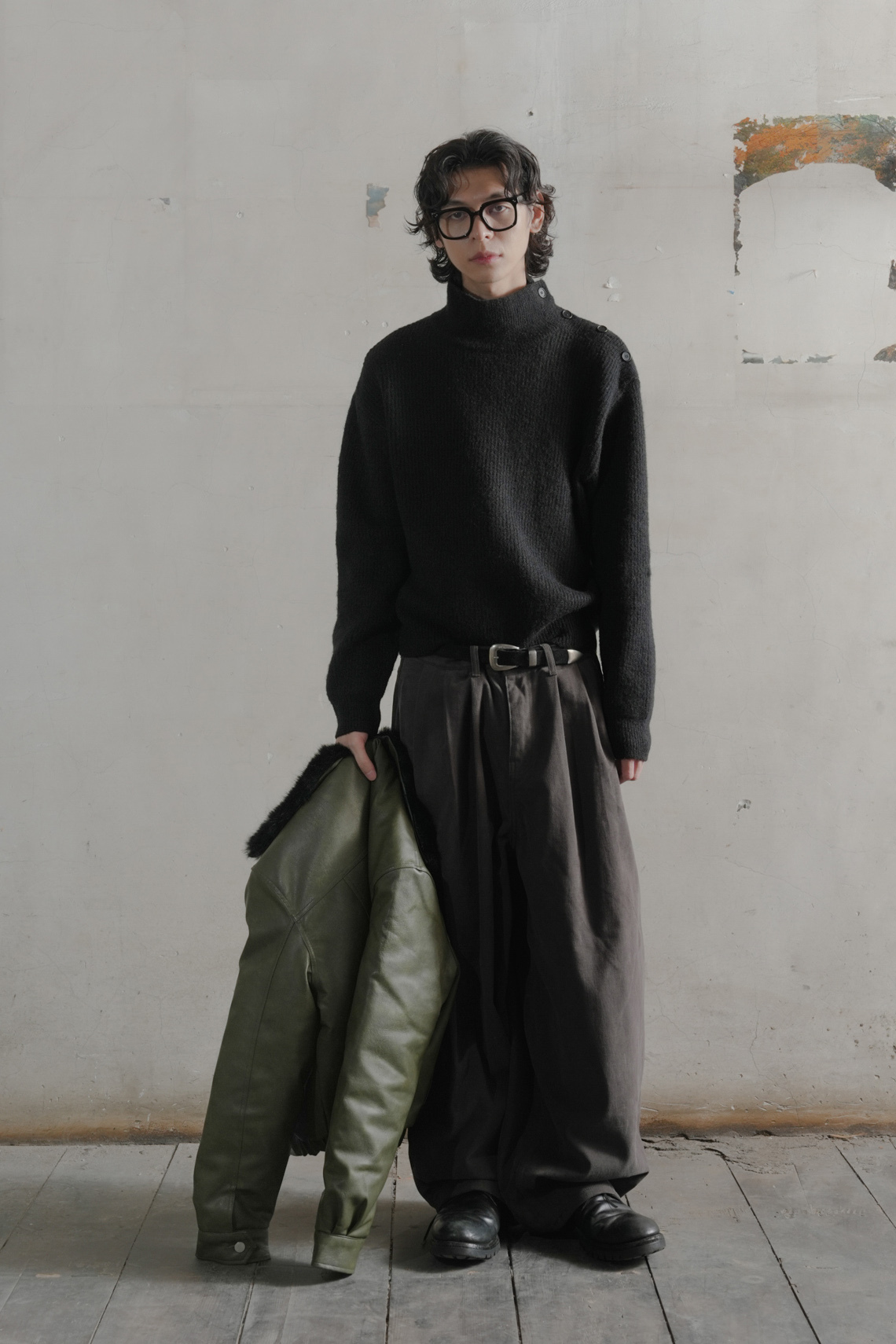 Slanted Button Turtleneck Knit #毛衣