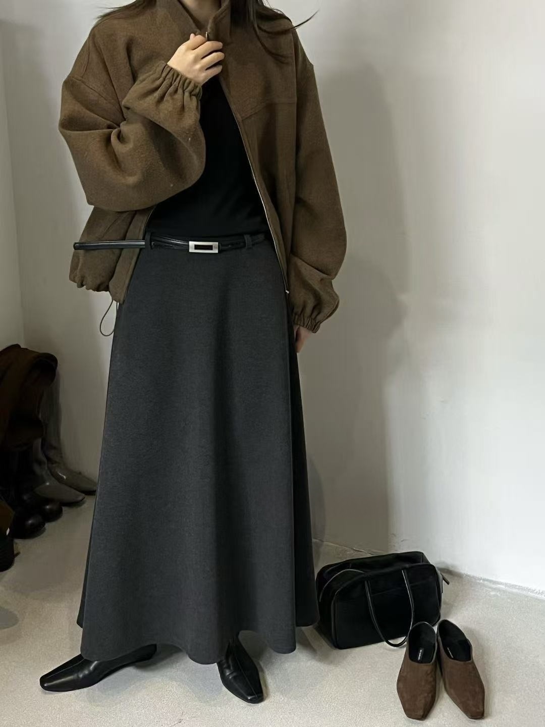 683 內磨毛落地傘擺長裙