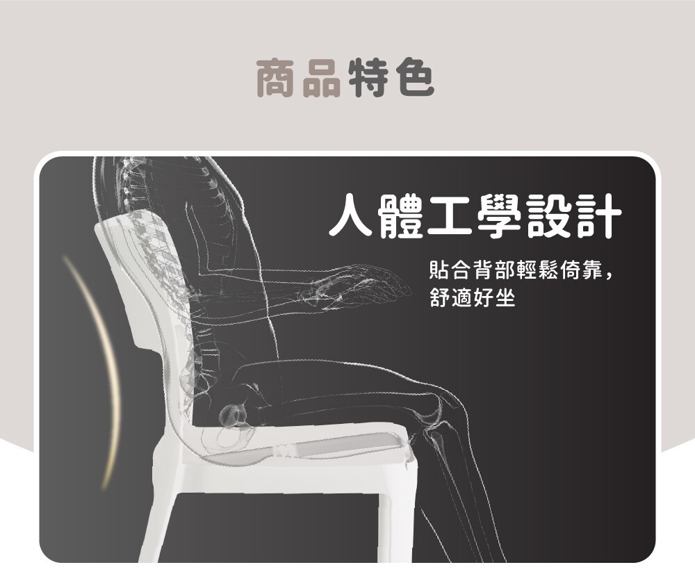 LaVie 拉維餐椅人體工學設計，椅背曲線提供良好背部支撐